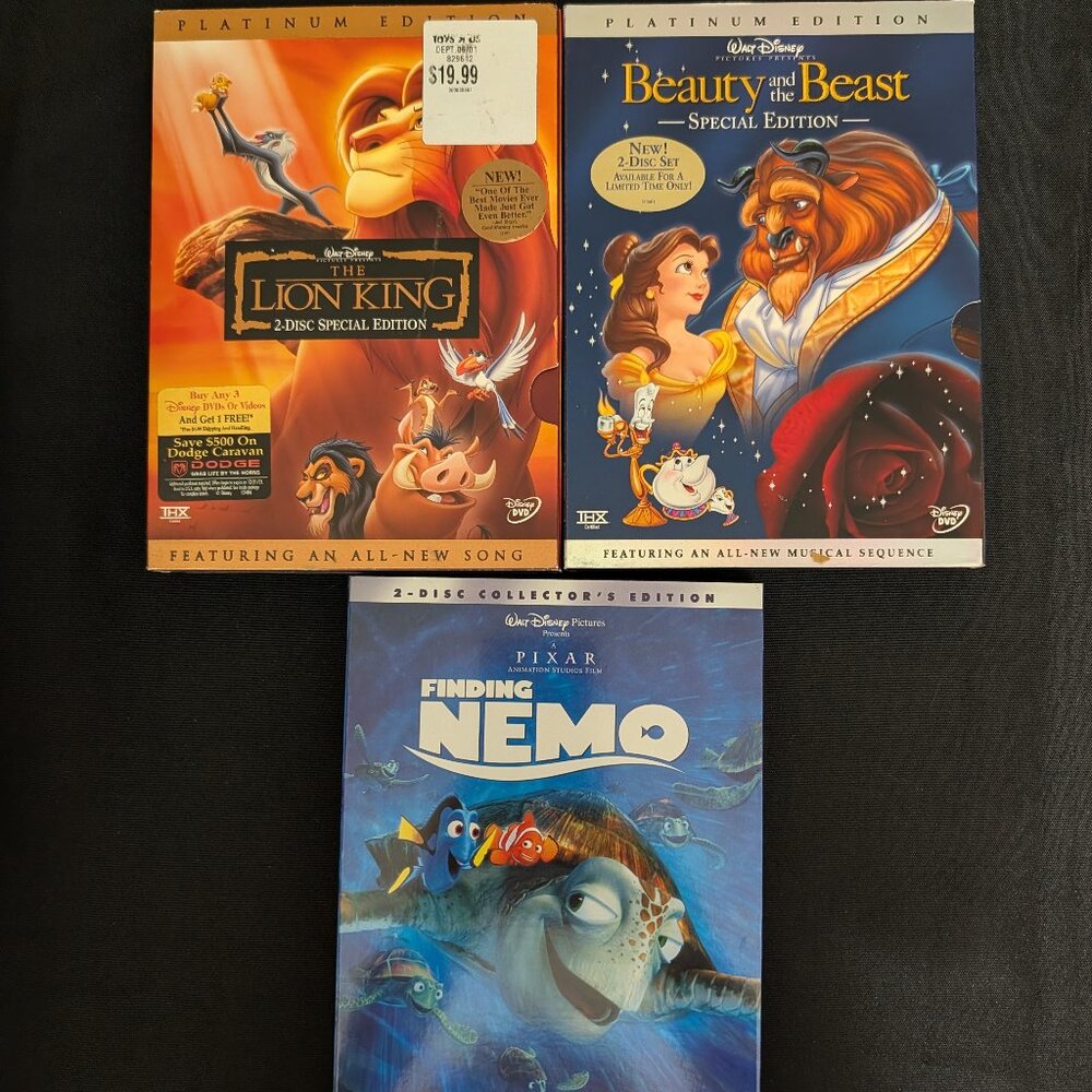 Beauty & The Beast, Finding Nemo, & The Lion King DVD set